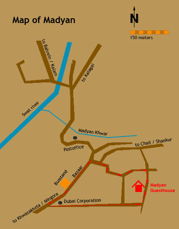 Map of Madyan - Swat - NWFP